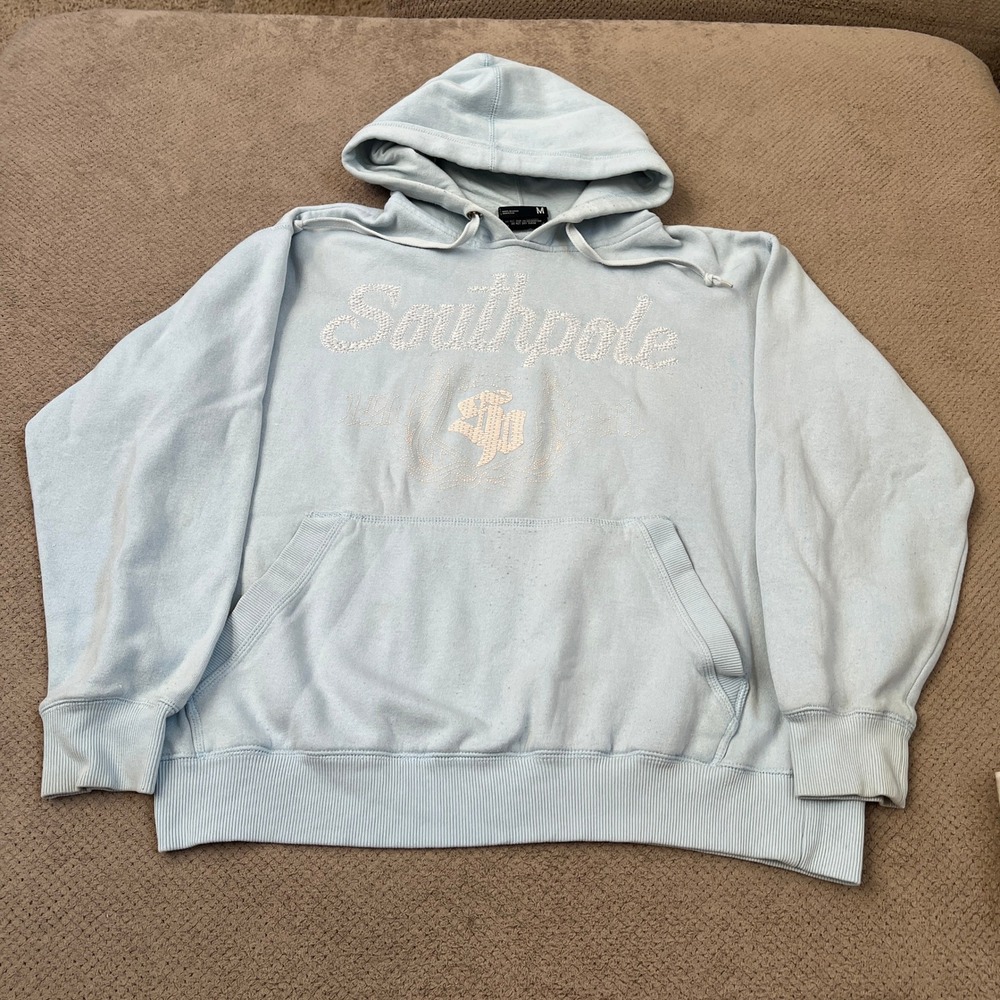 Vintage 2000s Southpole Light Blue Embroidered Hoodie Y2K Streetwear Mens Size M